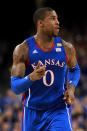 Thomas Robinson #0 of the Kansas Jayhawks runs up the court during the National Championship Game of the 2012 NCAA Division I Men's Basketball Tournament against the Kentucky Wildcats at the Mercedes-Benz Superdome on April 2, 2012 in New Orleans, Louisiana. (Photo by Ronald Martinez/Getty Images)