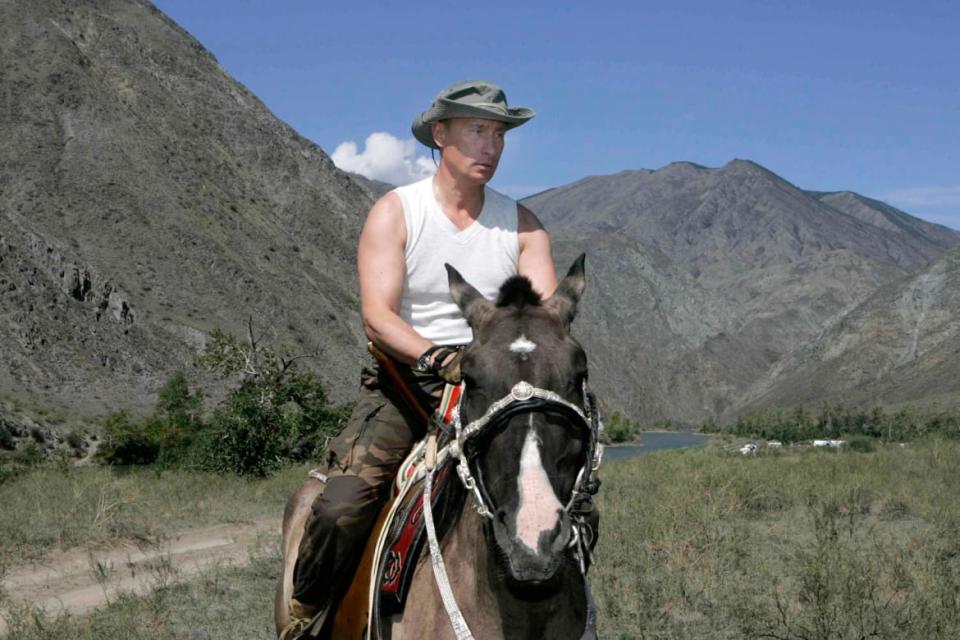 <div class="inline-image__caption"><p>Vladimir Putin rides a horse near the Western Sayan Mountains in southern Siberia's Tuva region August 15, 2007.</p></div> <div class="inline-image__credit">Ria Novosti/Kremlin via Reuters</div>