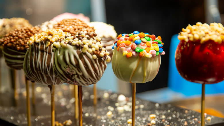 Caramel apples with various coatings 