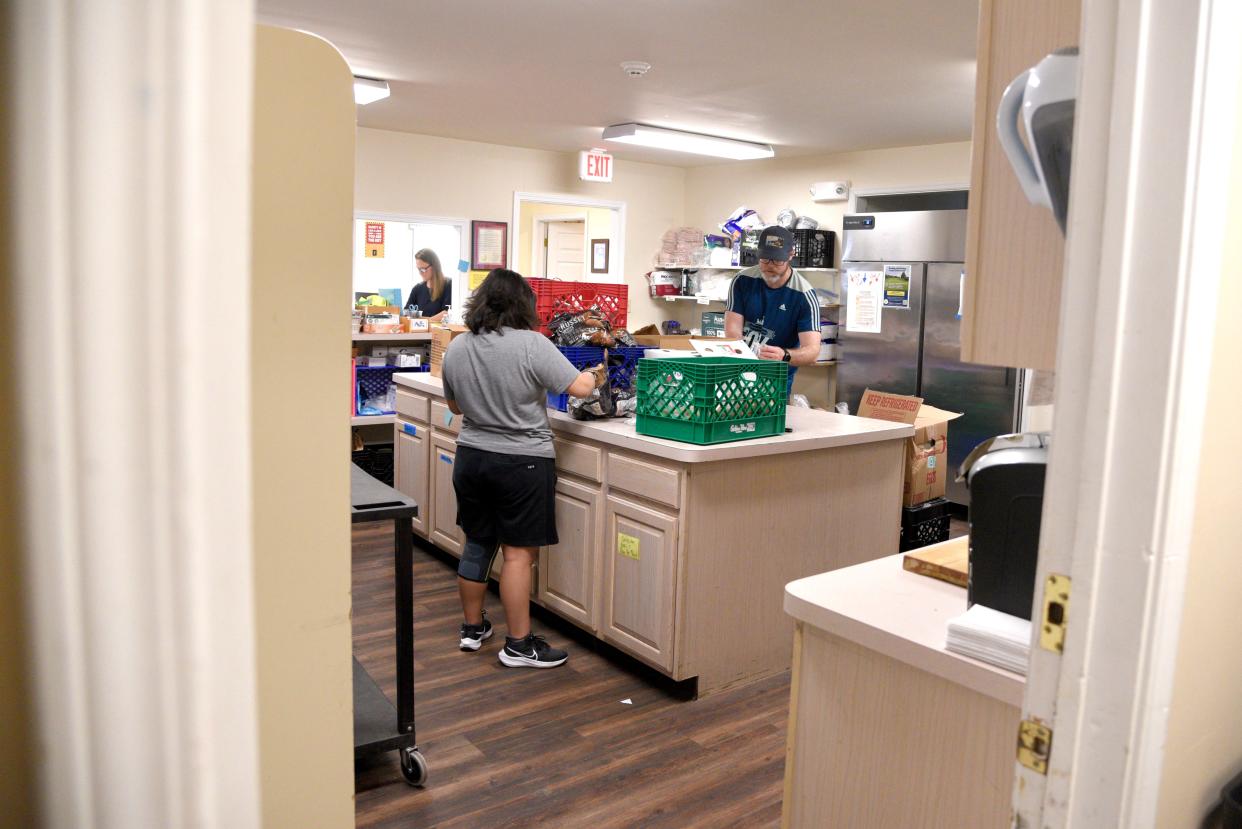 Volunteers prepare food at the Bradley Food Pantry on Thursday, May 2, 2024, at St. James Episcopal Church in Bradley Beach, New Jersey.