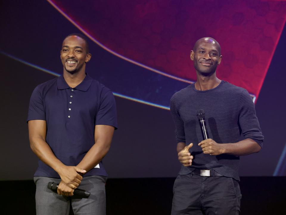 Anthony Mackie and Julius Onah at D23 in September 2022.