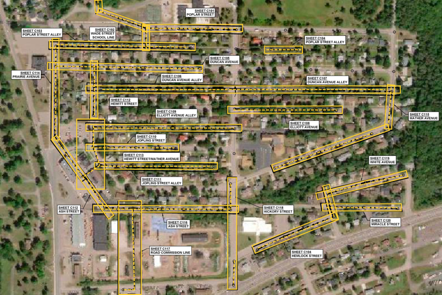 Map showing zone of first stage of Ishpeming’s sewer project.