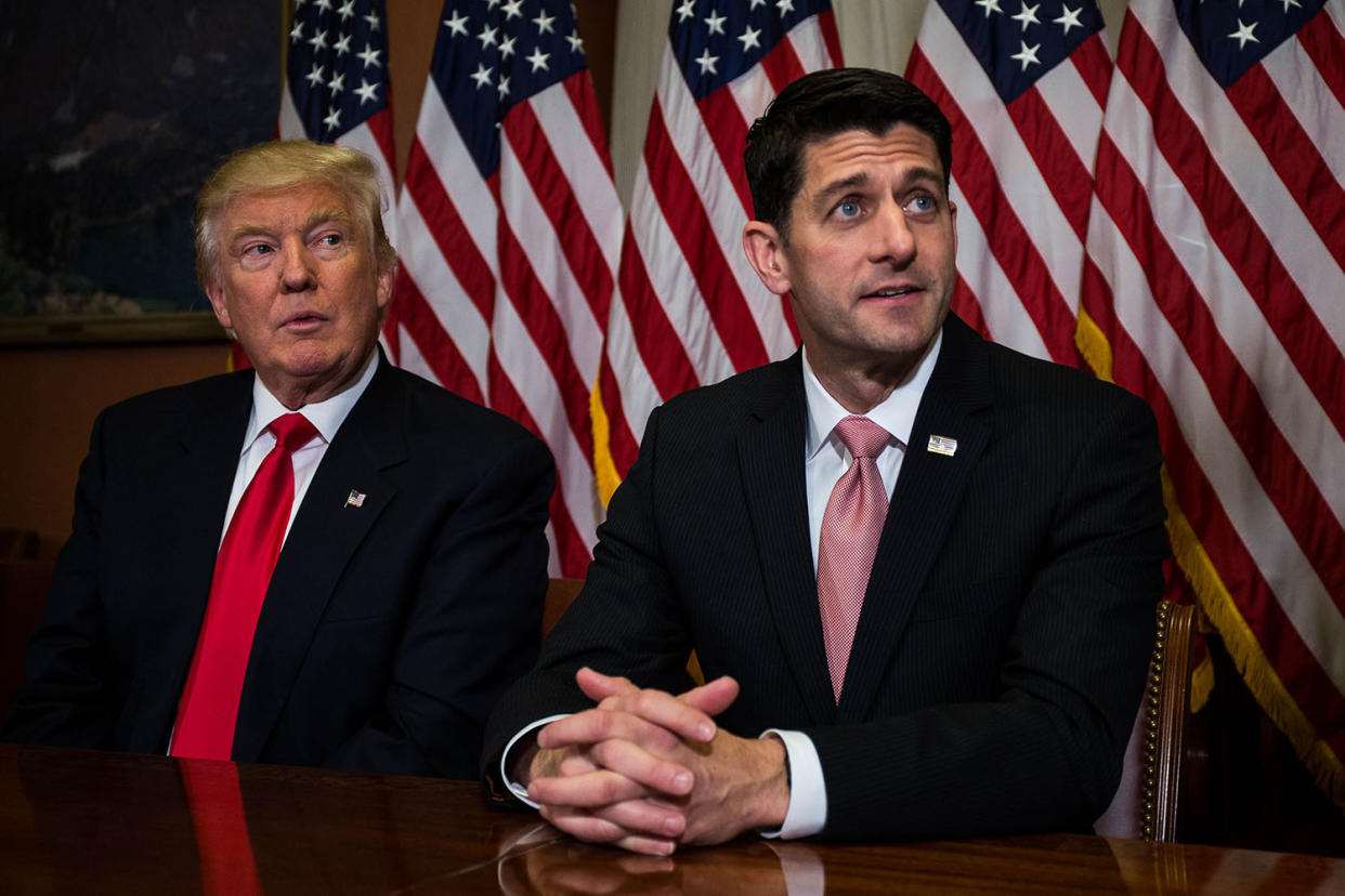 President-elect Donald Trump meets with House Speaker Paul Ryan (R-WI) at the U.S. Capitol for a meeting Nov. 10, 2016 in Washington, DC. (Photo: Zach Gibson/Getty Images)