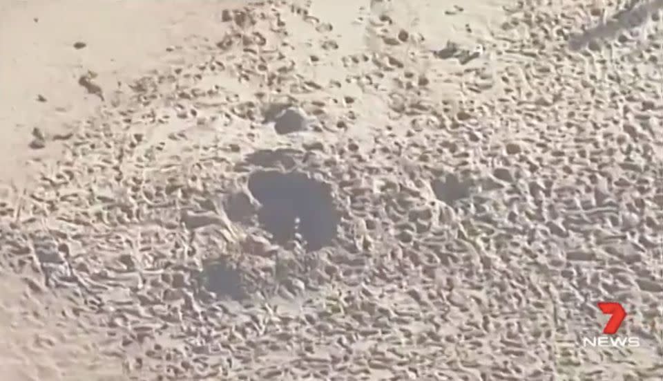 Jordan Spratt, 11, dug this huge hole in the sand. Source: 7 News