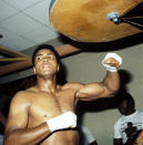 <p>LOS ANGELES – SEPTEMBER 1973: Muhammad Ali trains with the speed bag for his upcoming fight against Ken Norton in Inglewood,California. (Photo by: The Ring Magazine/Getty Images)</p>