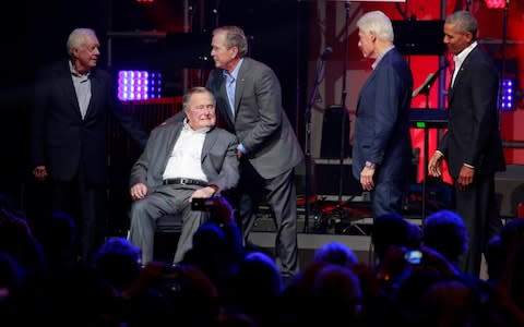  Five former U.S. presidents attend a concert at Texas A&M University benefiting hurricane relief efforts in College Station - Credit: Richard Carson/Reuters