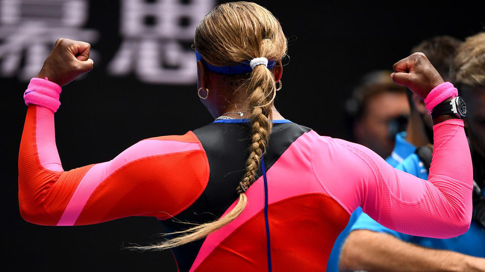 Serena Williams, pictured here after winning her opening round match at the Australian Open.