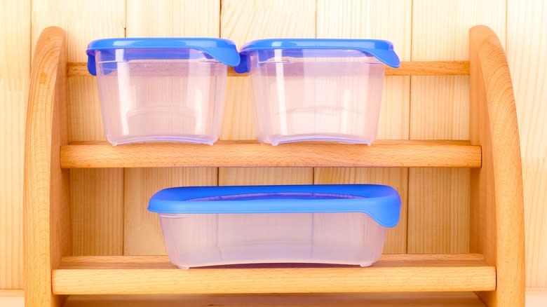 Empty plastic containers with the lids on