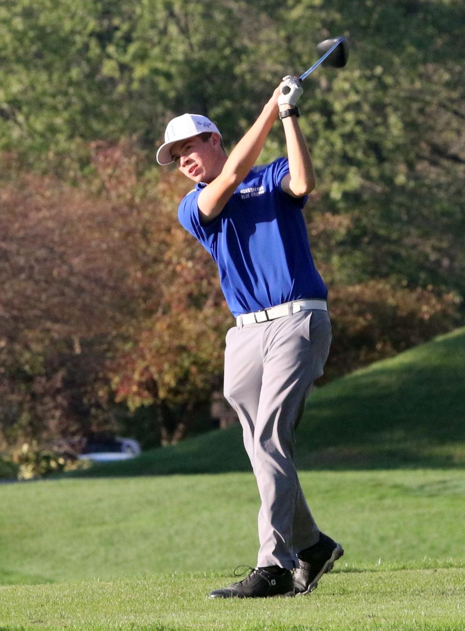 Matt Printup of Horseheads tees off on the sixth hole during a win over Corning on Oct. 8, 2019 at Willowcreek Golf Club in Big Flats.