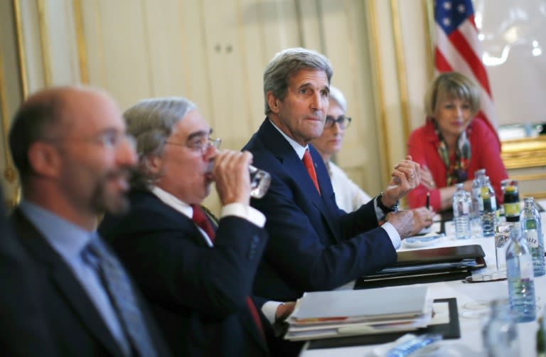 US Secretary of State John Kerry (C) is pictured during Iran nuclear talks with the Iranian Foreign Minister in Vienna on July 3, 2015