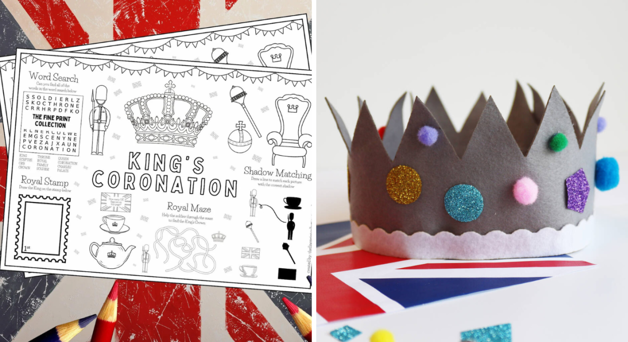 coronation colouring sheets and crafts from Etsy and Not on the High Street