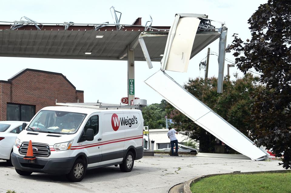 Heavy storms caused damage at the Weigel's at Cedar Bluff in Knoxville, TN on Monday, August 7, 2023.