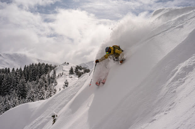 Hiking “the ridge” gets skiers out to all sorts of premium terrain. Skier: Colter Hinchliffe.<p>Photo: Liam Doran</p>