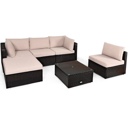 Patiojoy 6PCS Patio Rattan Furniture Set Outdoor Sectional Sofa Set