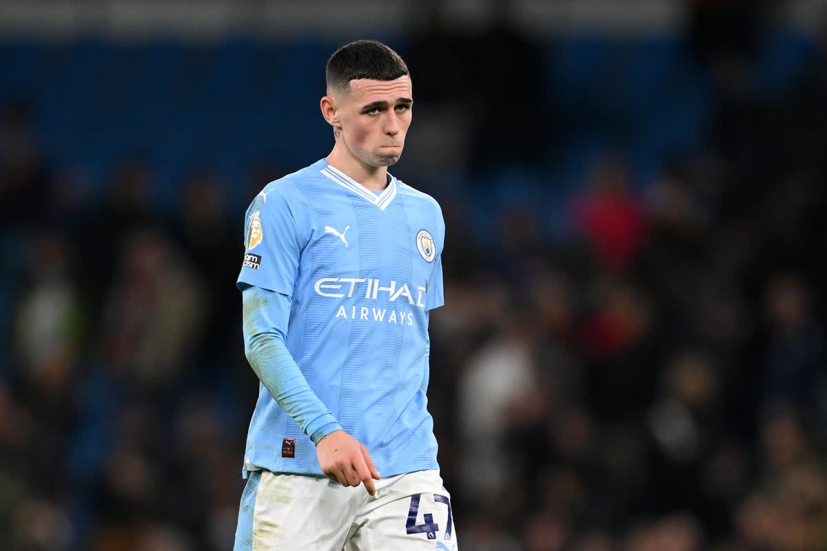 A dejected Phil Foden, as Manchester City’s dismal run continued at the weekend (Getty)