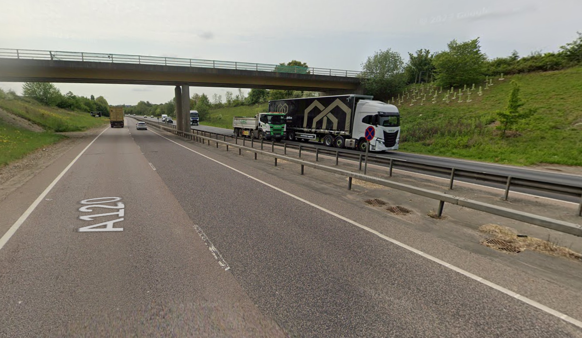 The collision happened on the A120 (Google Maps)