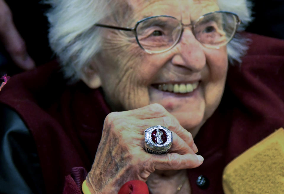 Sister Jean got a ring from the Loyola Ramblers. (AP Photo)