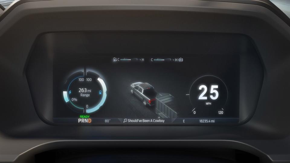 Sleek dash display on Ford's new F-150 Lightning EV.