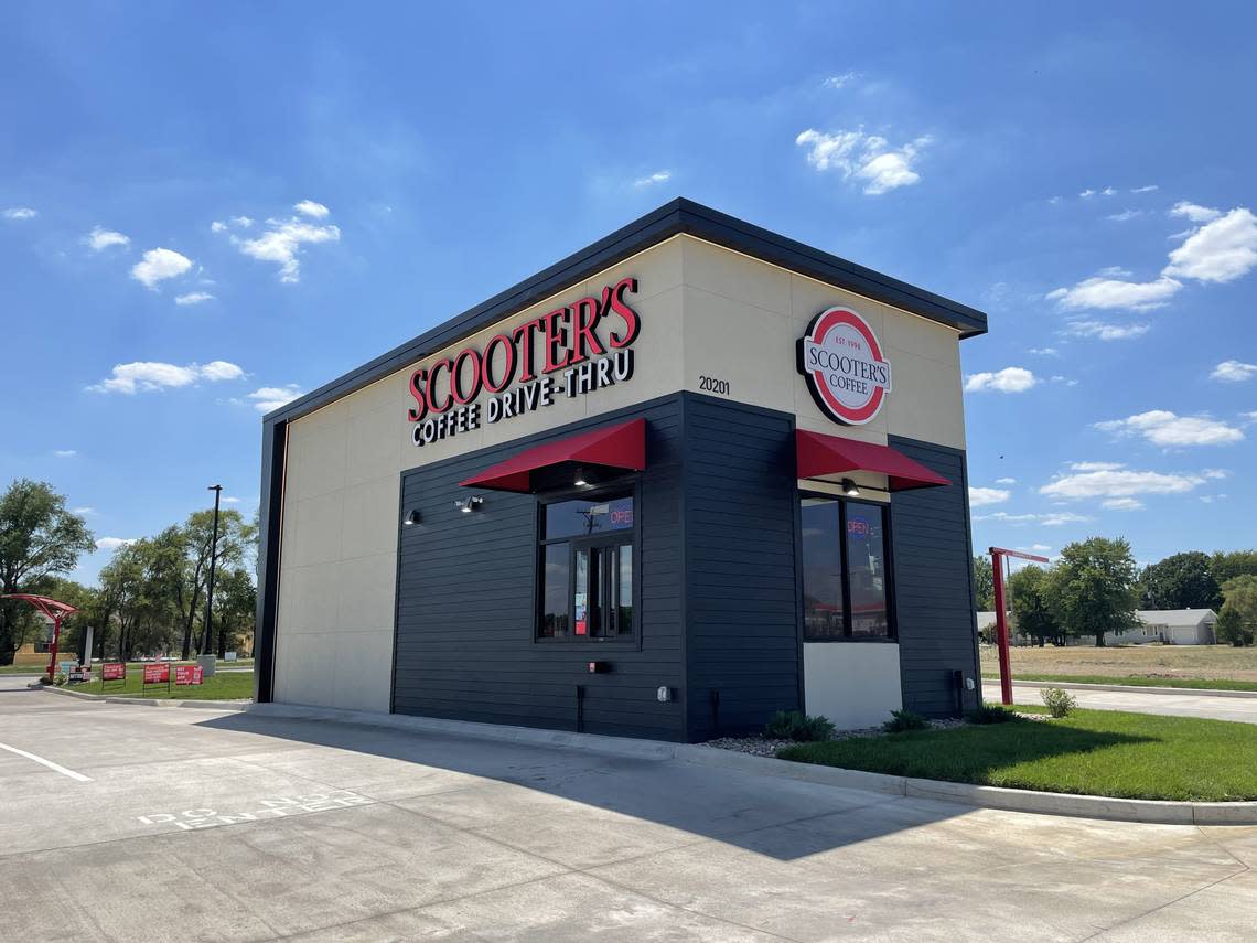A new Scooter’s coffee kiosk is set to open this fall near K-96 and Oliver in the District 96 development.