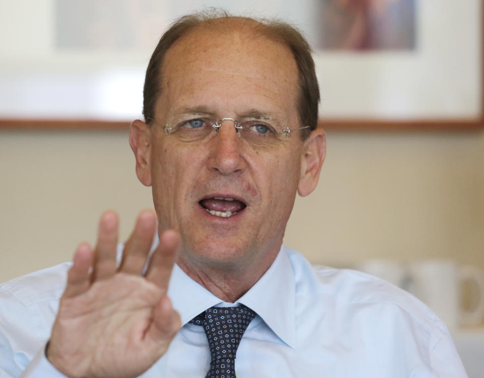 In this Tuesday, May 21, 2013 photo, Delta Air Lines CEO Richard Anderson talks during an interview, in New York. Delta Air Lines is on track for its fourth straight annual profit, its best stretch since the six years ended in 2000. (AP Photo/Mark Lennihan)