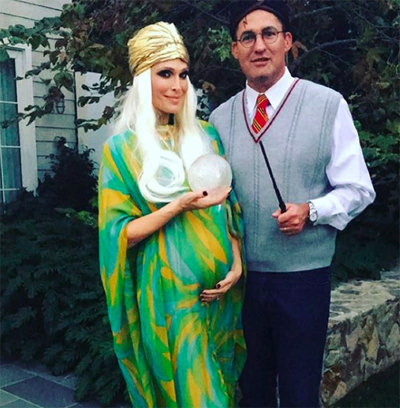 <p>Let me look into my crystal ball… The model/actress, who is expecting her third child with husband Scott Stuber, disguised herself as a fortune teller while Stuber cast a spell as Harry Potter. (Photo: <a rel="nofollow noopener" href="https://www.instagram.com/p/BMIOdGiAW5A/" target="_blank" data-ylk="slk:Instagram;elm:context_link;itc:0;sec:content-canvas" class="link ">Instagram</a>) </p>