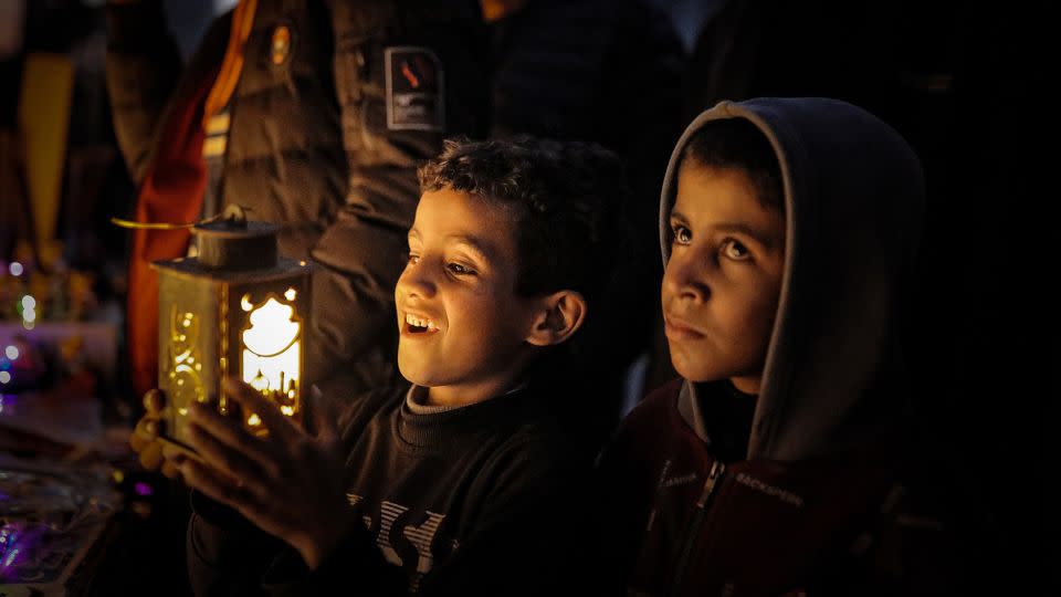 Palestinian children in Rafah, in southern Gaza, sell Ramadan lanterns ahead of the Islamic holy month, on February 25. - Belal Khaled/Anadolu/Getty Images