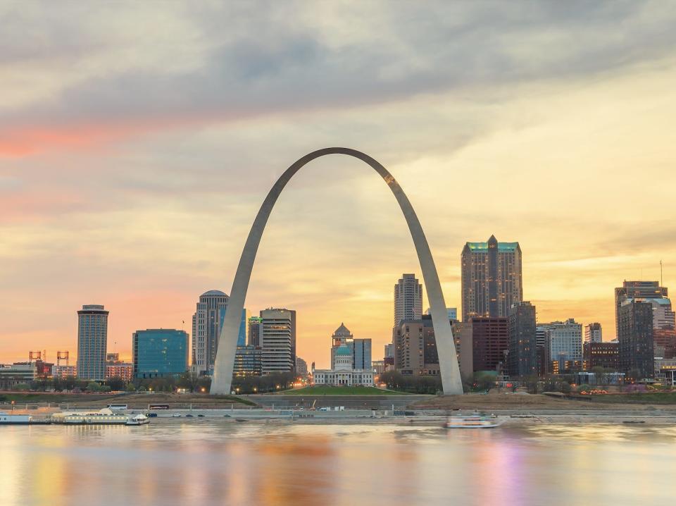 A view of st Louis with buildings and archway