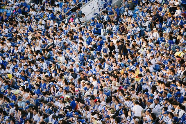 <p>Irwin Wong</p> BayStar fans at Yokohama Stadium.