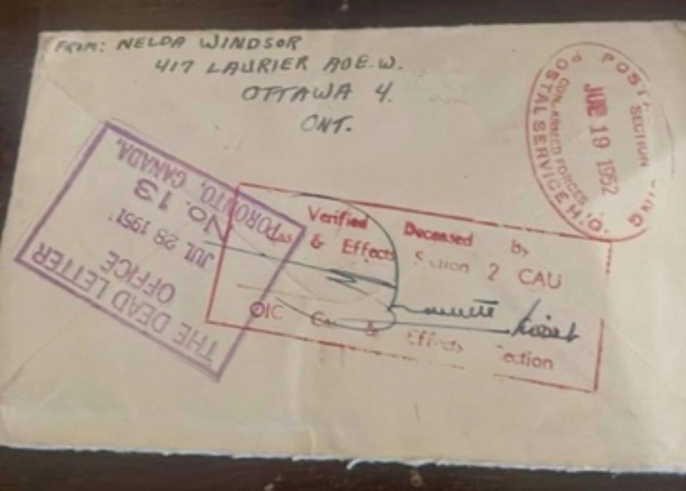 The final letter that was sent to Cpl. Presley was returned to its sender, the grandmother of Wheeler's boyfriend. Stamps by the dead letter officer confirm that Cpl. Presley was deceased by the time time the letter arrived.