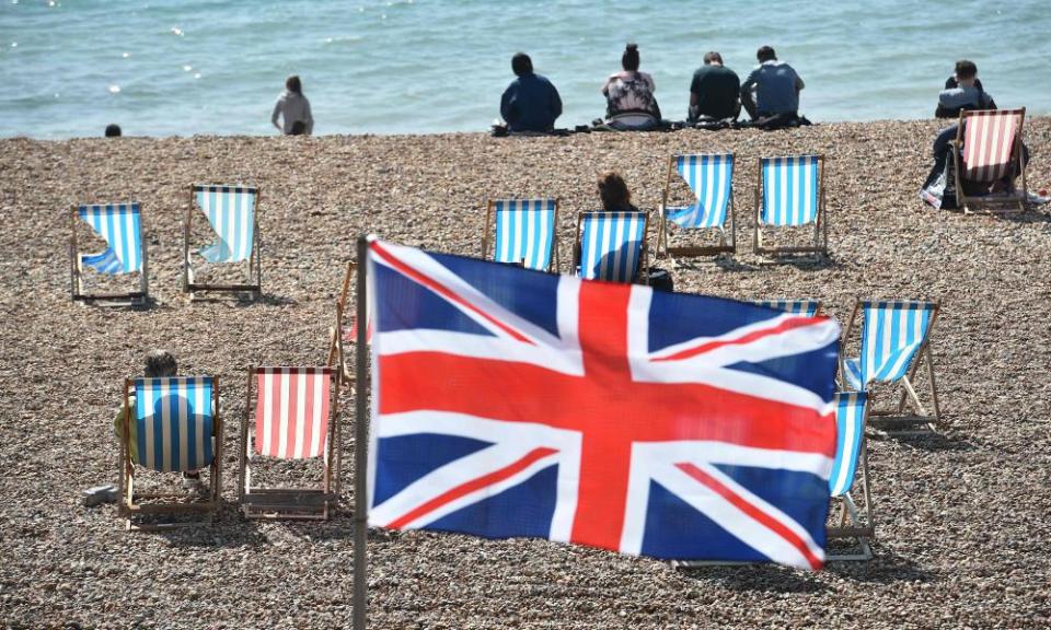 A Union flag on Brighton beach