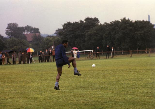 Pele during a training session ahead of the 1966 World Cup