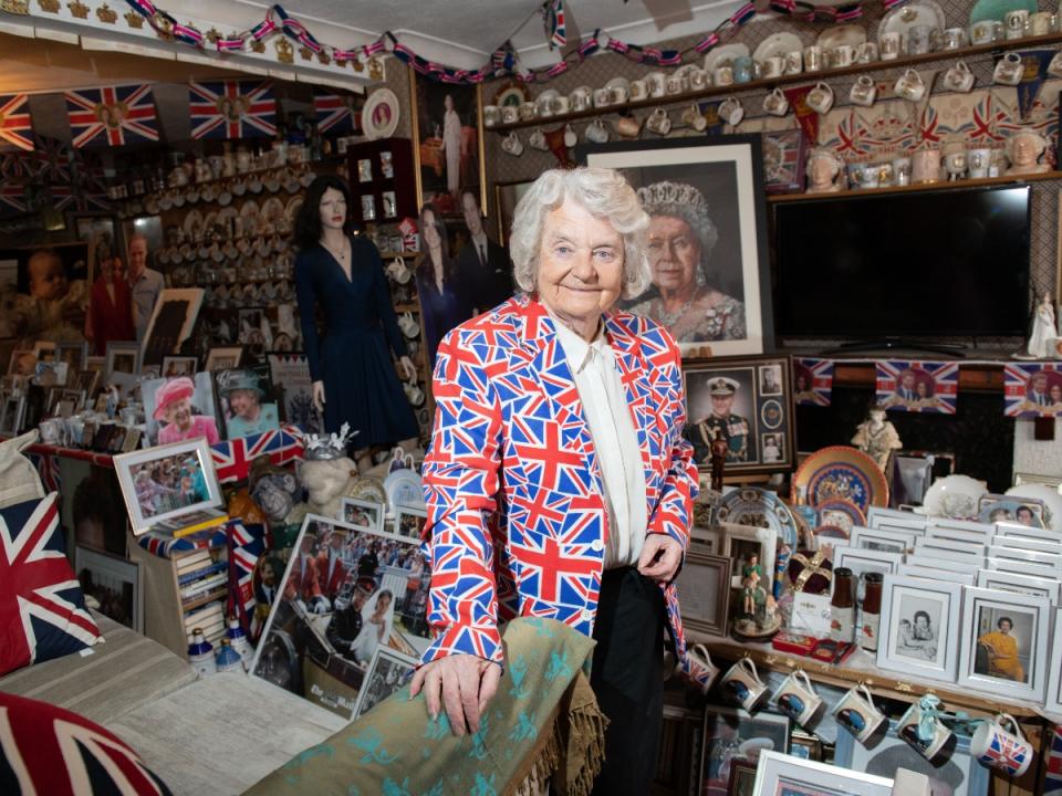 Margaret Tyler spent the day looking at memorabilia, photographs and books about the Royals. (SWNS)