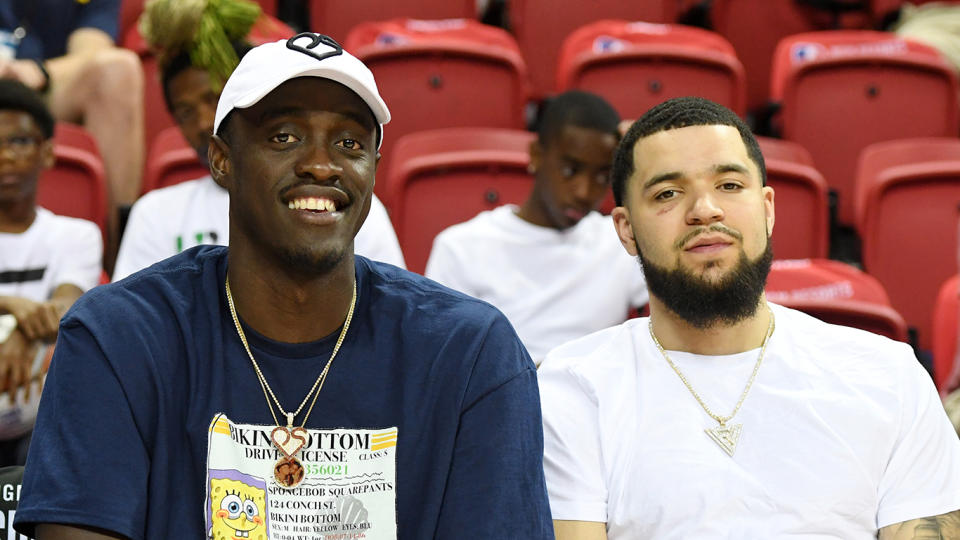 Siakam, left, and VanVleet were on hand to watch the Raptors' Summer League opener. . (Photo by Ethan Miller/Getty Images)