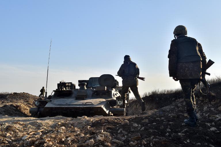 Soldats ukrainiens déployés le 11 mars 2015 à Kurakhove dans la région de Donetsk
