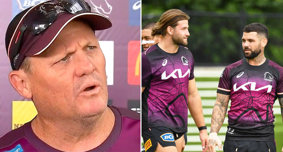 From left to right, Brisbane Broncos coach Kevin Walters and players Patrick Carrigan and Adam Reynolds.