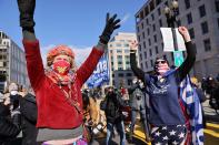 <p>People celebrate as they listen to Biden speak during the presidential inauguration. </p>