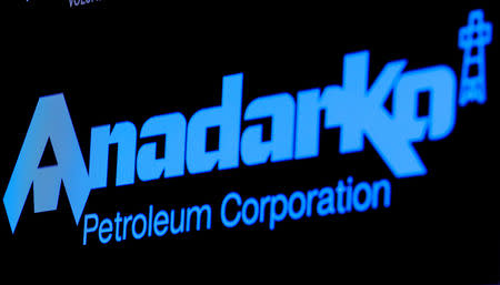 The logo for Anadarko Petroleum corp. is displayed on a screen on the floor at the New York Stock Exchange (NYSE) in New York, U.S., April 30, 2019. REUTERS/Brendan McDermid