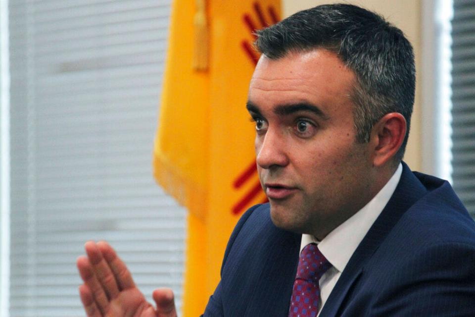 Bernalillo County District Attorney Raúl Torrez speaks to a panel of New Mexico lawmakers during a meeting in Albuquerque, N.M., Sept. 27, 2017. Torrez is running against State Auditor Brian Colón for the Democratic endorsement to succeed termed-out Democratic Attorney General Hector Balderas.