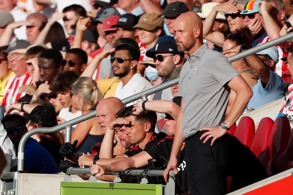 Erik ten Hag watches his side’s demolition on Saturday (AFP)