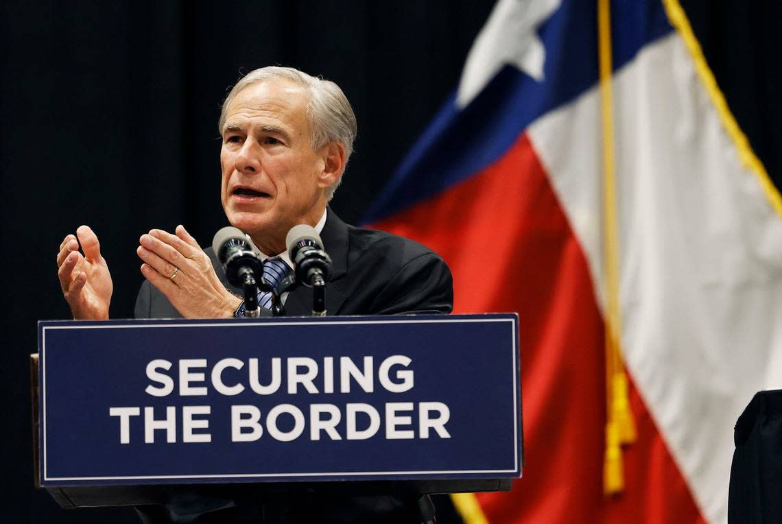 Governor Greg Abbott speaks at the Sheriffs’ Association of Texas 2024 Annual Training Conference held at the Fort Worth Convention Center on Tuesday.