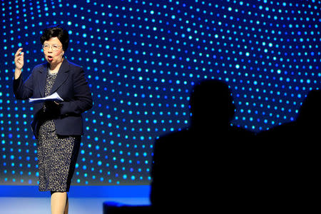 World Health Organization (WHO) Director-General Margaret Chan speaks during the Neglected Tropical Diseases Summit in Geneva, Switzerland, April 18, 2017. REUTERS/Pierre Albouy