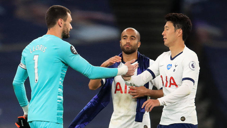 Lloris and Son appeared to have settled their differences by the end of the match. Pic: Getty