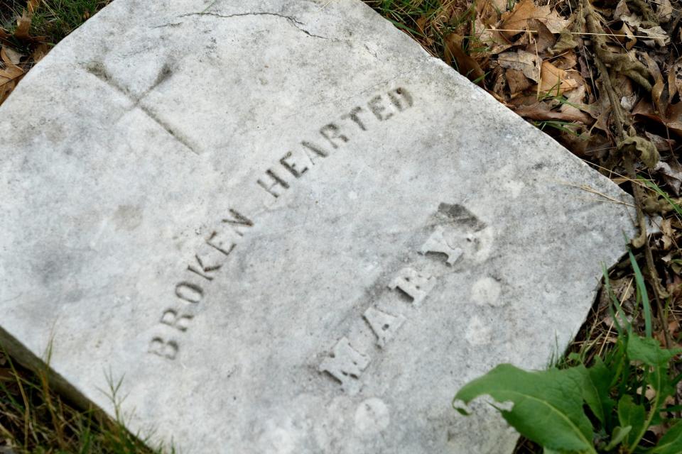 The grave marker for "Broken Hearted Mary" at North Burial Ground.