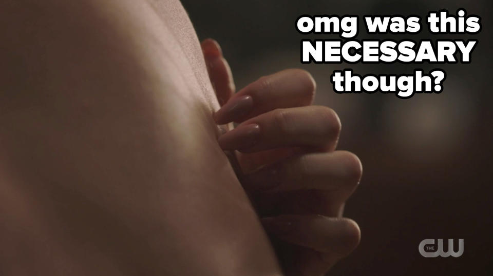 Veronica's nails scratching Archie with the caption "was this necessary though?"