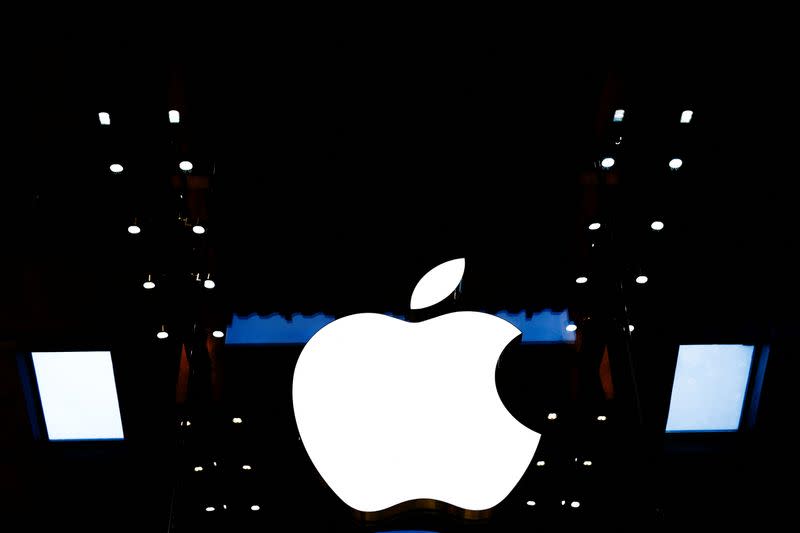 FILE PHOTO: Apple logo at an Apple store in Paris