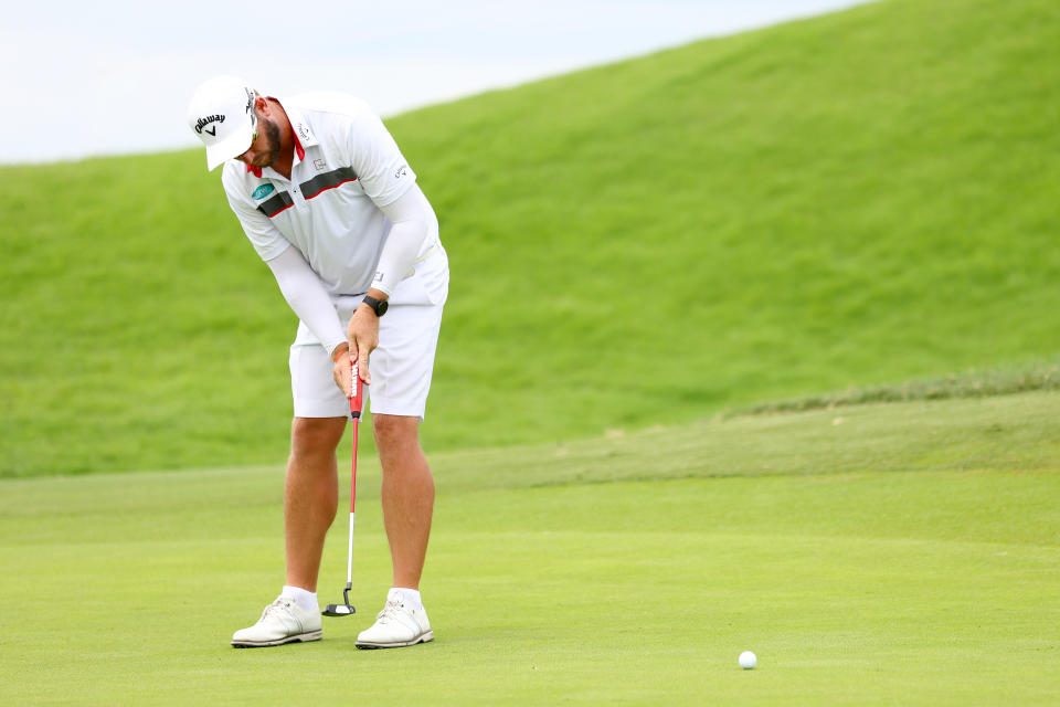 Ockie Strydom making his birdie shot on the 16th hole during Day Four of the Singapore Classic at Laguna National Golf Resort Club.