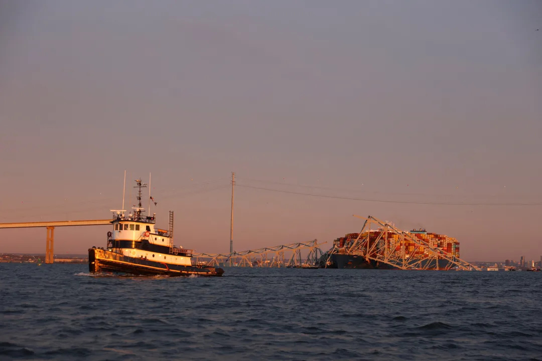 A view of the Dali cargo vessel which crashed into the Francis Scott Key Bridge causing it to collapse in Baltimore, Maryland, U.S., March 26, 2024.  REUTERS/Julia Nikhinson