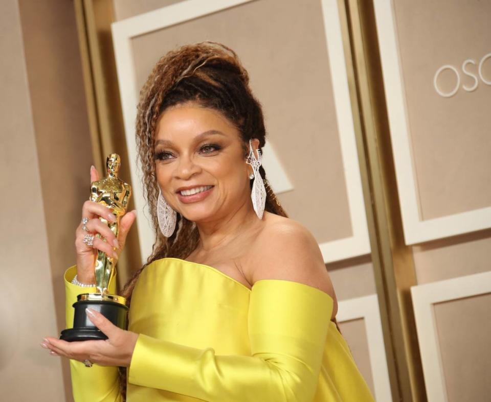 Mar 12, 2023; Los Angeles, CA, USA; Ruth E. Carter, winner of the Best Costume Design award for “Black Panther: Wakanda Forever,” at the 95th Academy Awards at the Dolby Theatre at Ovation Hollywood in Los Angeles on Sunday, March 12, 2023. Credit: Dan MacMedan-USA TODAY