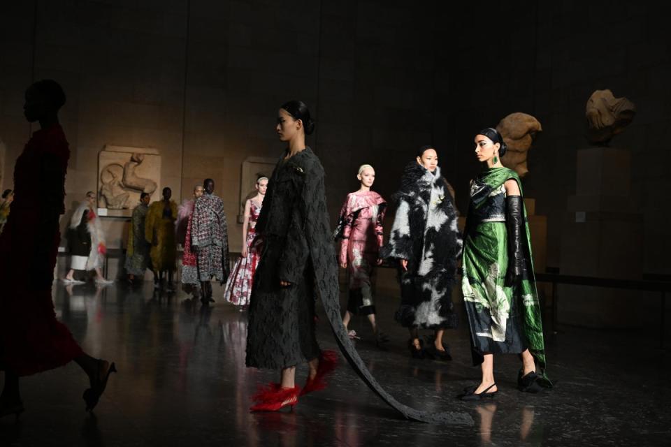 Models walk the runway in the finale at the ERDEM show during London Fashion Week (Getty)