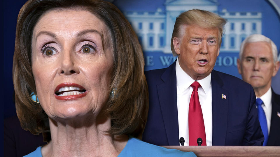 House Speaker Nancy Pelosi and President Donald Trump. (Photo illustration: Yahoo News; photos: AP, Evan Vucci/AP)